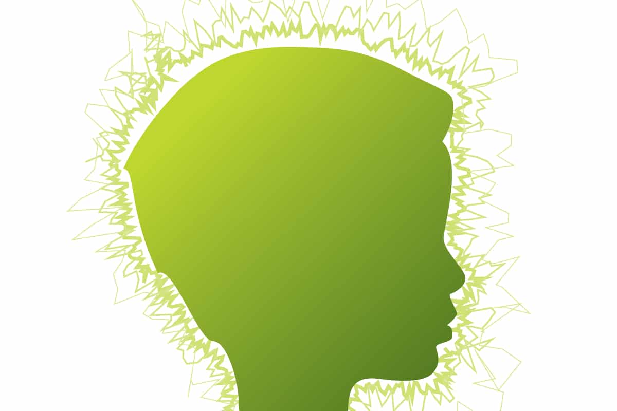 Illustration. Silhouette d'une tête d'enfant, vue de profil. Autour, des zigzags.